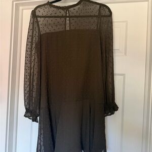 Sheer Long-Sleeve Brown Dot Dress